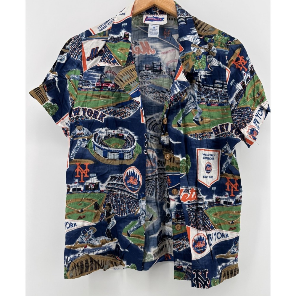 New York Mets MLB Reyn Spooner Hawaiian Shirt Womens Small Multicolor Graphic
